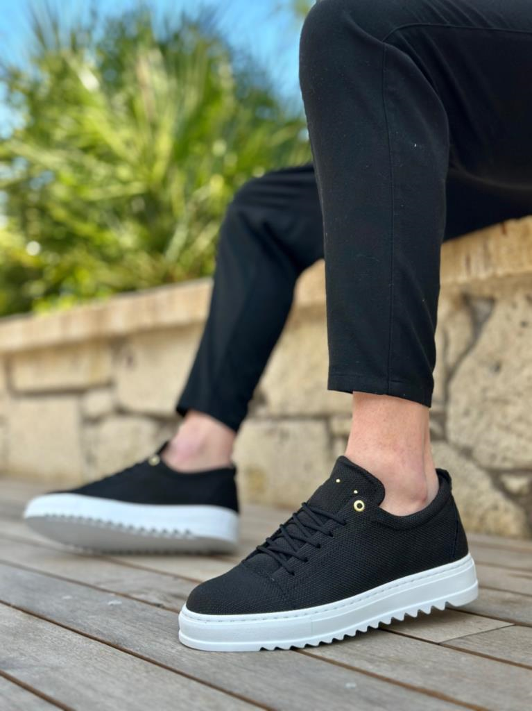 BA0152 Bağcıklı Yüksek Taban Siyah Keten Erkek AyakkabıBA0152 Bağcıklı Yüksek Taban Siyah Keten Erkek Ayakkabı