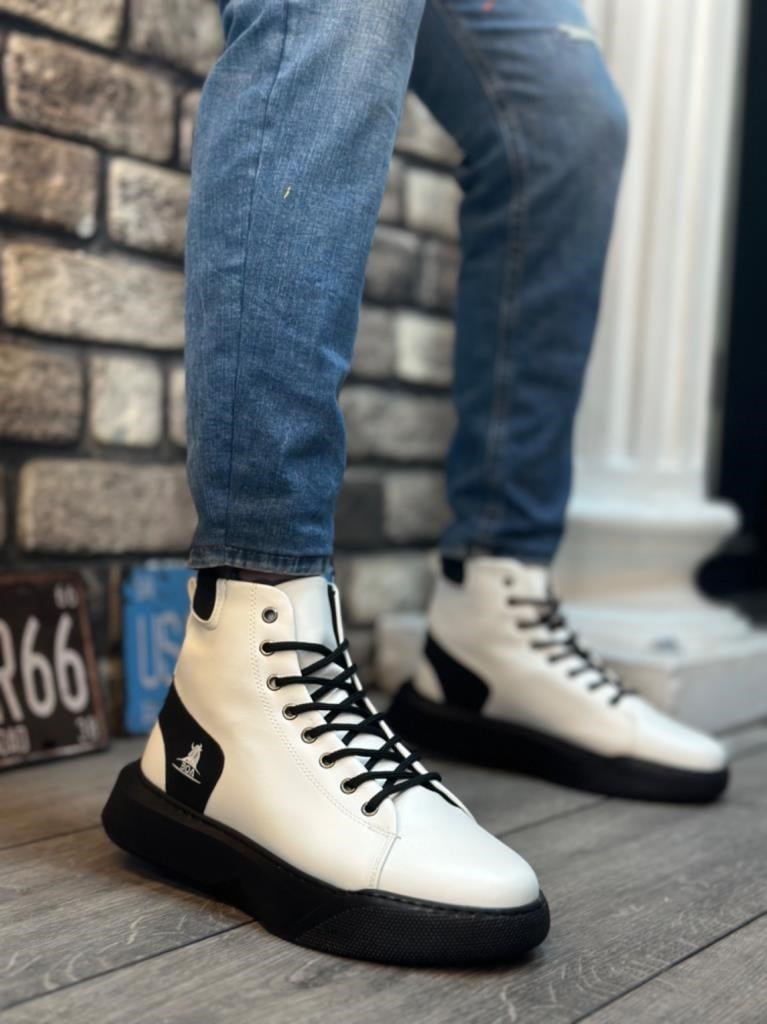 BA0155 Bağcıklı Erkek Yüksek Taban Beyaz Siyah Taban Spor BotBA0155 Bağcıklı Erkek Yüksek Taban Beyaz Siyah Taban Spor Bot
