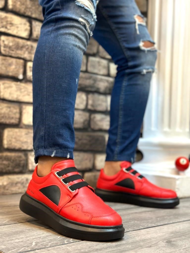 BA0302 Kalın Taban Bağcıksız Tarz Casual Kırmızı Siyah Erkek AyakkabıBA0302 Kalın Taban Bağcıksız Tarz Casual Kırmızı Siyah Erkek Ayakkabı