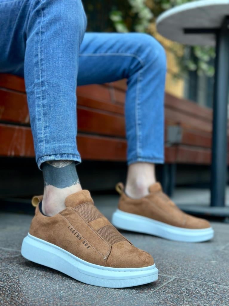 BA0307  Kalın Süet Yüksek Taban Çift Bant Taba Beyaz Erkek AyakkabıBA0307  Kalın Süet Yüksek Taban Çift Bant Taba Beyaz Erkek Ayakkabı