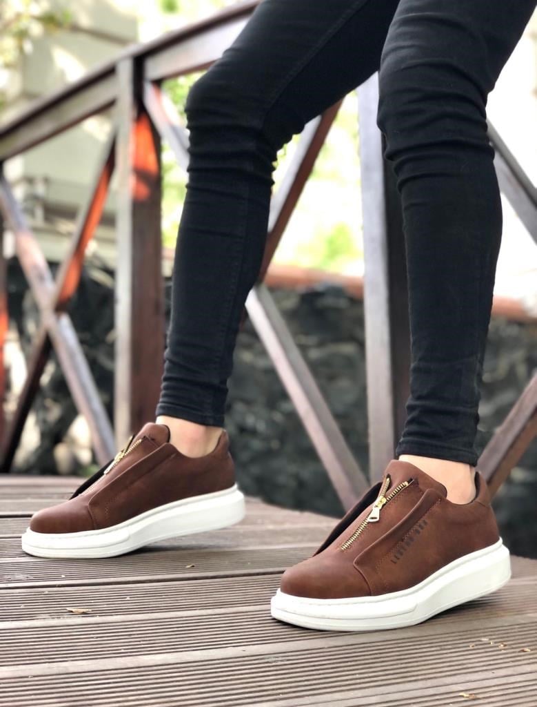 BA0310 BOA Kalın Yüksek Taban Fermuarlı Taba Beyaz Erkek AyakkabıBA0310 BOA Kalın Yüksek Taban Fermuarlı Taba Beyaz Erkek Ayakkabı