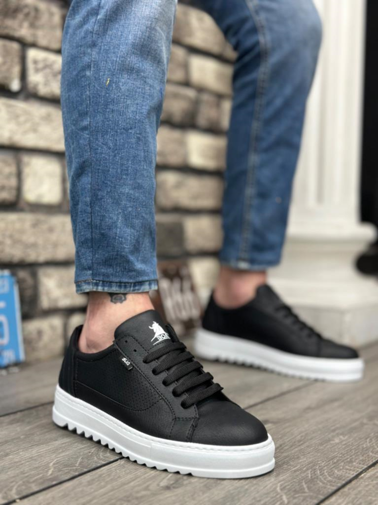 BA0323  Kalın Tırtık Yüksek Taban Siyah Bağcıklı Spor Erkek AyakkabıBA0323 BOA Kalın Tırtık Yüksek Taban Siyah Bağcıklı Spor Erkek Ayakkabı