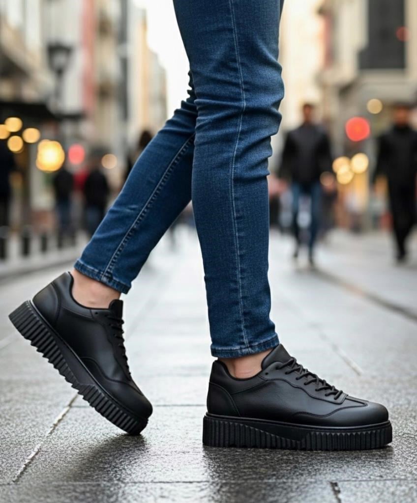 BA0802  Siyah Renk Siyah  Yüksek Taban Erkek Günlük AyakkabıBA0802  Siyah Renk Siyah  Yüksek Taban Erkek Günlük Ayakkabı