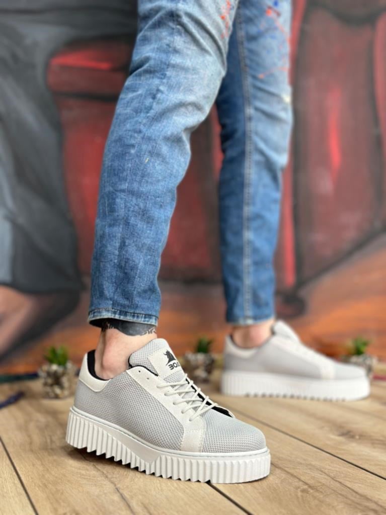 BA0803  Yüksek Taban Gri Triko Gri Taban Erkek AyakkabıBA0803  Yüksek Taban Gri Triko Gri Taban Erkek Ayakkabı