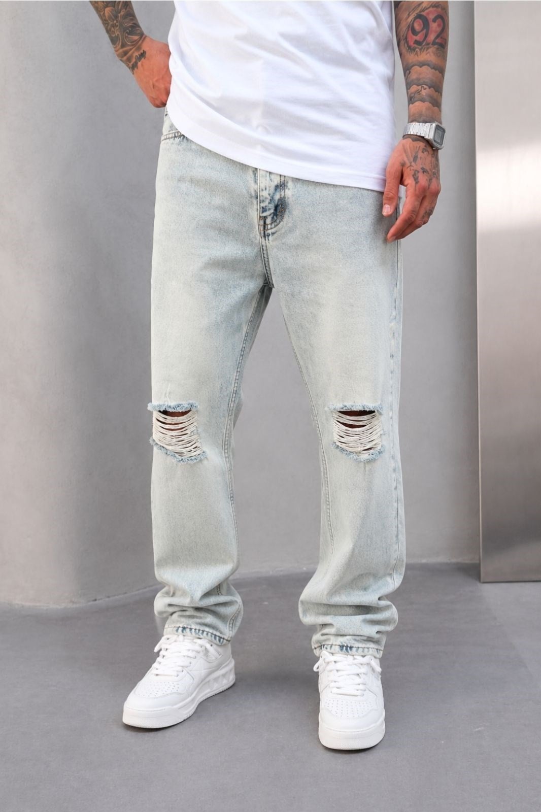 Baggy Diz Yırtmaçlı Buz Kot PantolonBaggy Diz Yırtmaçlı Buz Kot Pantolon