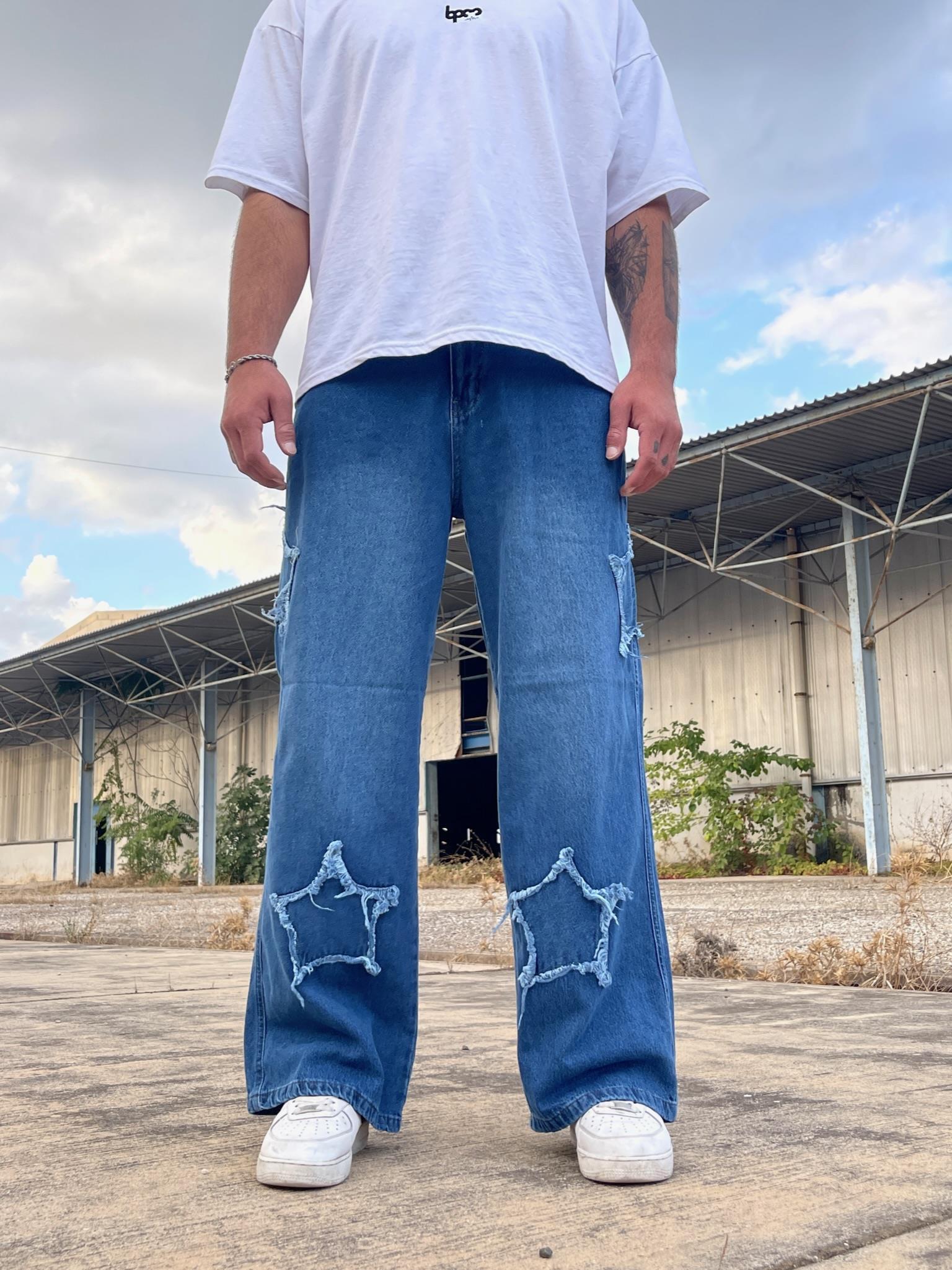 Premium Baggy Starry Patch Kot PantolonPremium Baggy Starry Patch Kot Pantolon