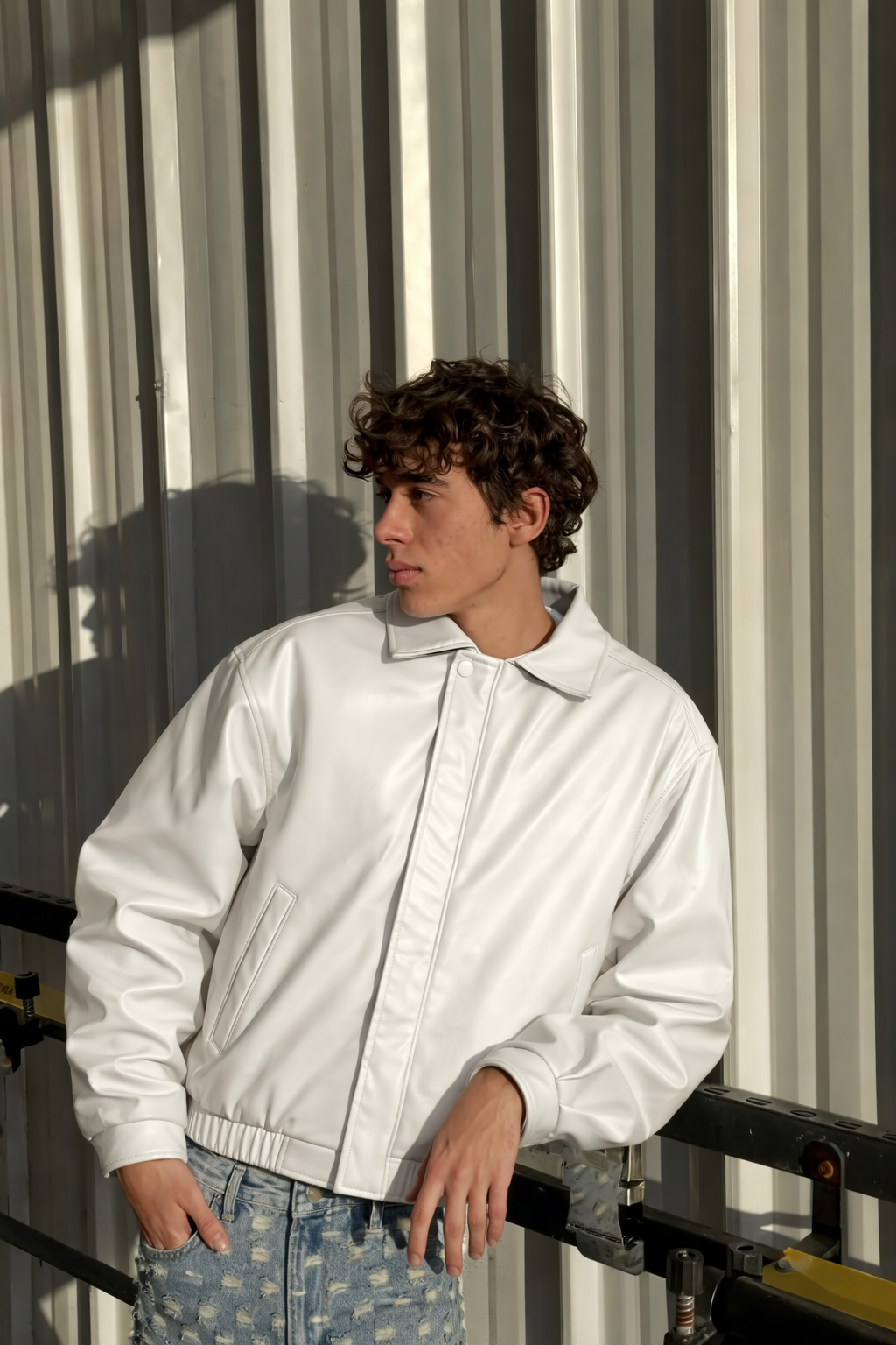 Premium Bomber Oversize Vintage Deri Mont BeyazPremium Bomber Oversize Vintage Deri Mont Beyaz