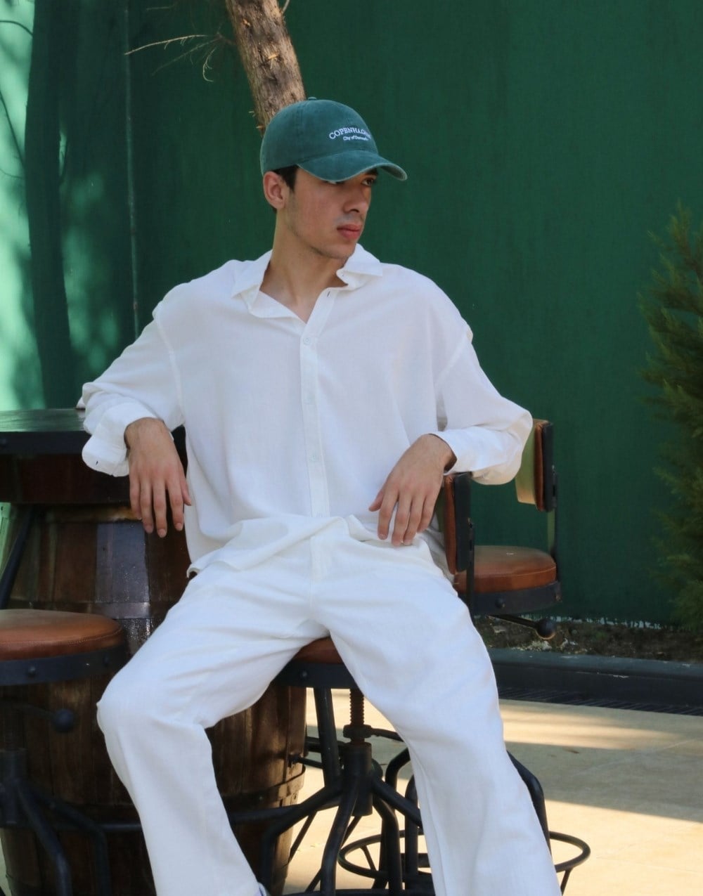 Premium Keten Oversize Gömlek Pantolon Takım Beyaz