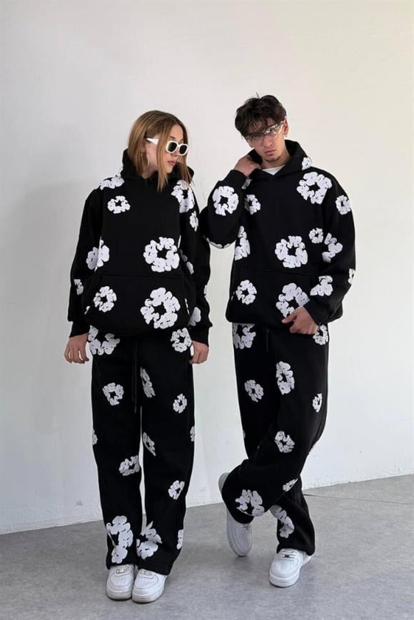 Kabartma Baskılı Unisex Eşofman Üst Alt Takım