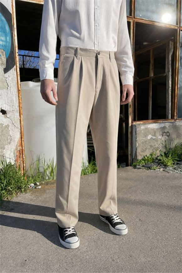 Premium Baggy Kumaş Pantolon Bej