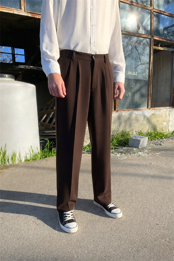 Premium Baggy Kumaş Pantolon Kahve
