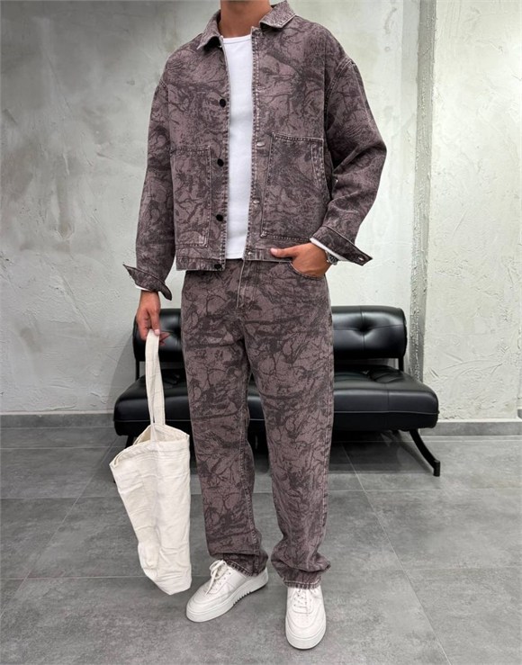 Premium Oversize Botanical Print Kot Pantolon Ceket TakımPremium Oversize Botanical Print Kot Pantolon Ceket Takım