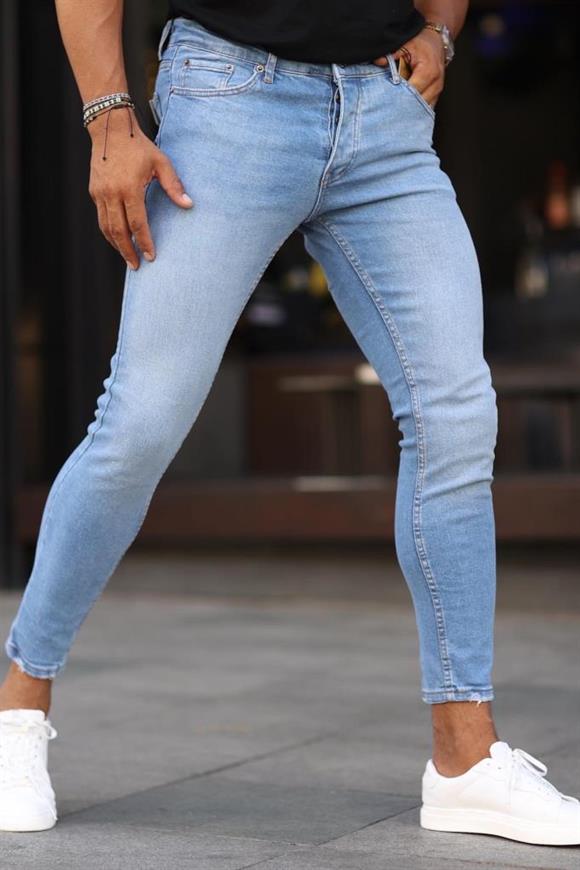 Slim Fit Buz Mavi Yıkamalı Kot Pantolon