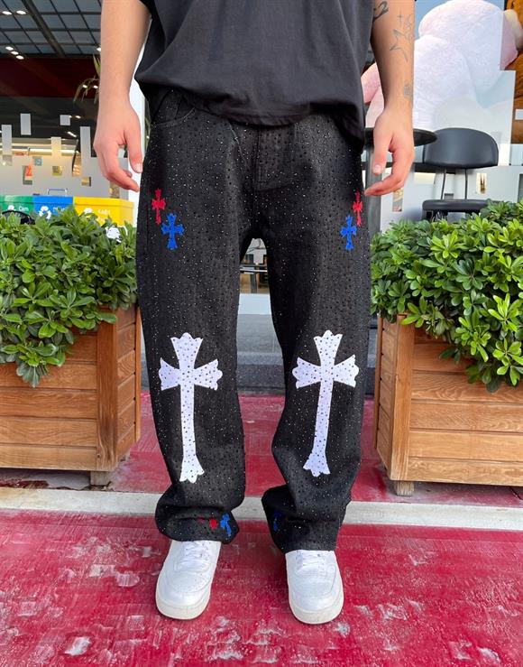 Ultra Premium Cross Cristal Baggy Kot Pantolon