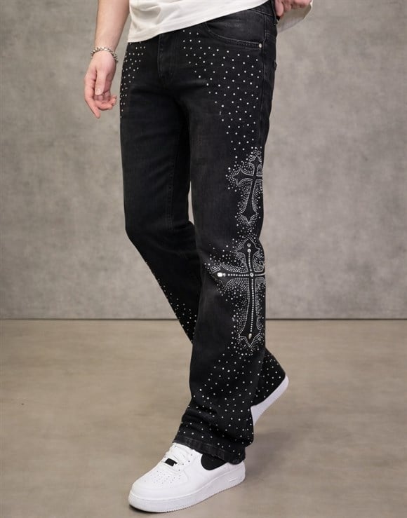 Ultra Premium Crystal Stone Flare Kot Pantolon