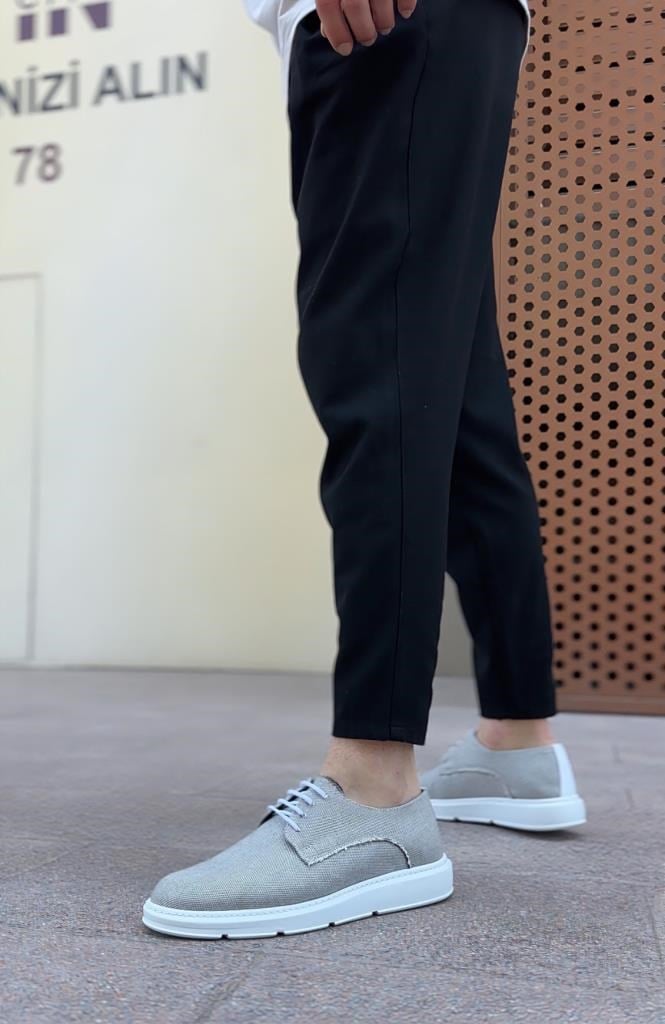 BA0003 Bağcıklı Klasik Spor Gri Renk Keten Yüksek Taban Casual Erkek Ayakkabı · 5