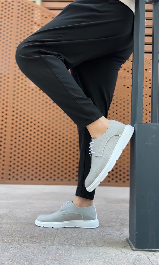 BA0003 Bağcıklı Klasik Spor Gri Renk Keten Yüksek Taban Casual Erkek Ayakkabı · 3