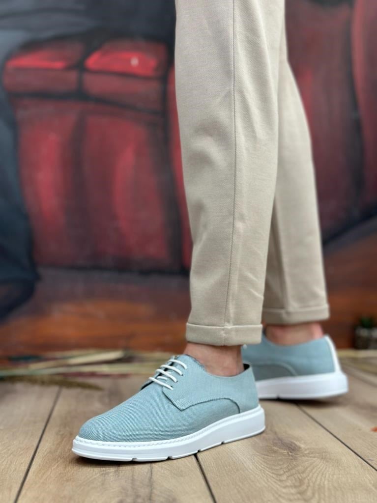 BA0003 Bağcıklı Klasik Spor Keten Turkuaz Yüksek Taban Casual Erkek Ayakkabı · 2