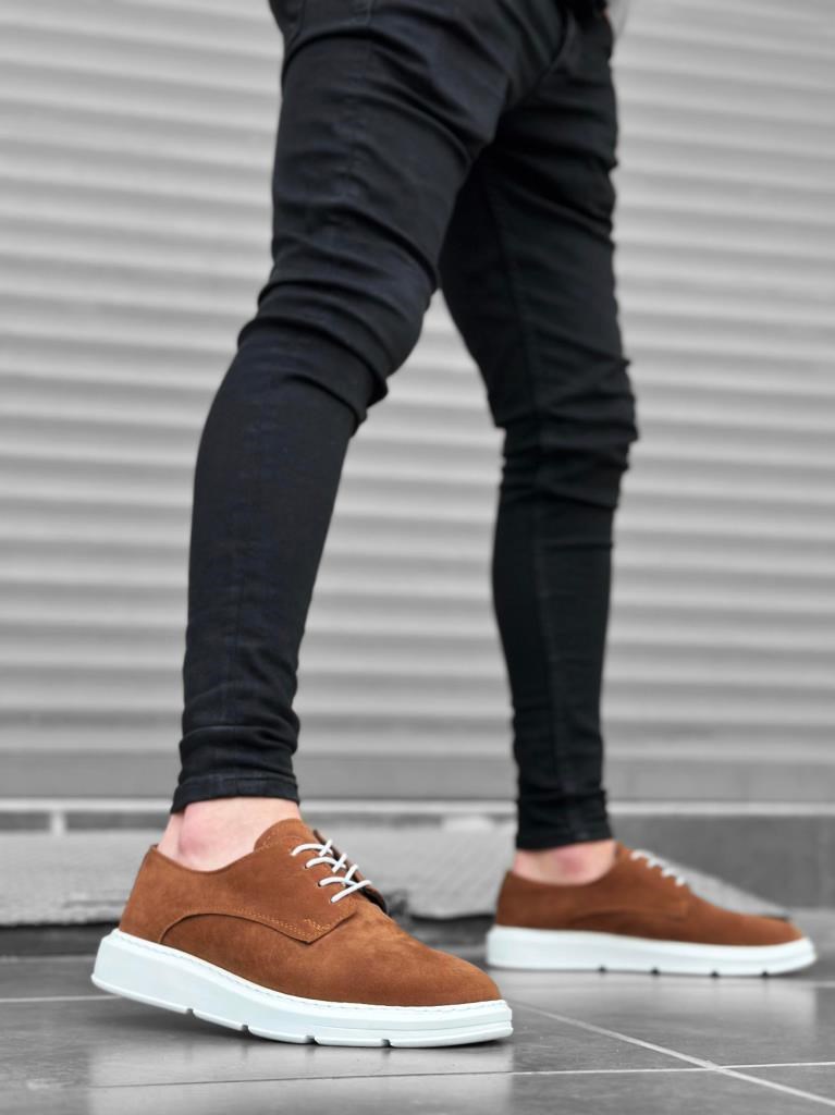 BA0003 Bağcıklı Süet Klasik Taba Beyaz Yüksek Taban Casual Erkek Ayakkabı · 2