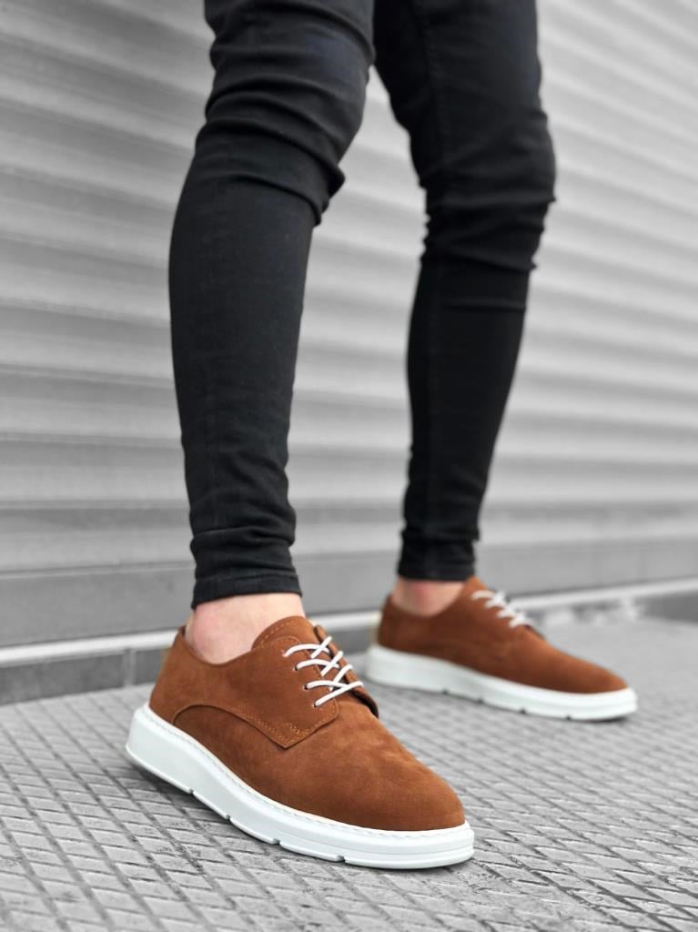 BA0003 Bağcıklı Süet Klasik Taba Beyaz Yüksek Taban Casual Erkek Ayakkabı · 3