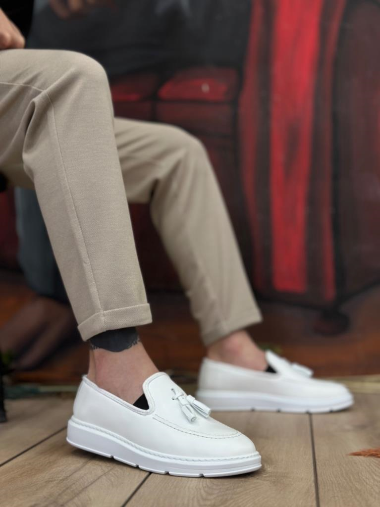 BA0005 Bağcıksız Yüksek Taban Klasik Beyaz Püsküllü Erkek AyakkabıBA0005 Bağcıksız Yüksek Taban Klasik Beyaz Püsküllü Erkek Ayakkabı