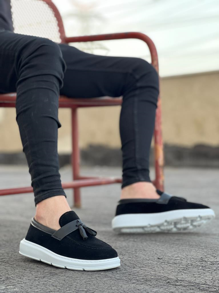 BA0005 Bağcıksız Yüksek Taban Siyah Beyaz Taban Cilt Kemerli Klasik Püsküllü Corcik Erkek AyakkabıBA0005 Bağcıksız Yüksek Taban Siyah Beyaz Taban Cilt Kemerli Klasik Püsküllü Corcik Erkek Ayakkabı