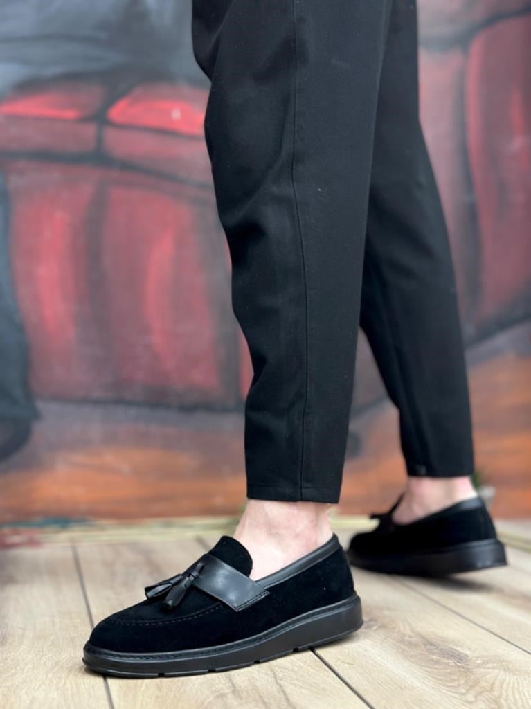 BA0005 Bağcıksız Yüksek Taban Siyah Kemerli Klasik Püsküllü Corcik Erkek Ayakkabı · 6