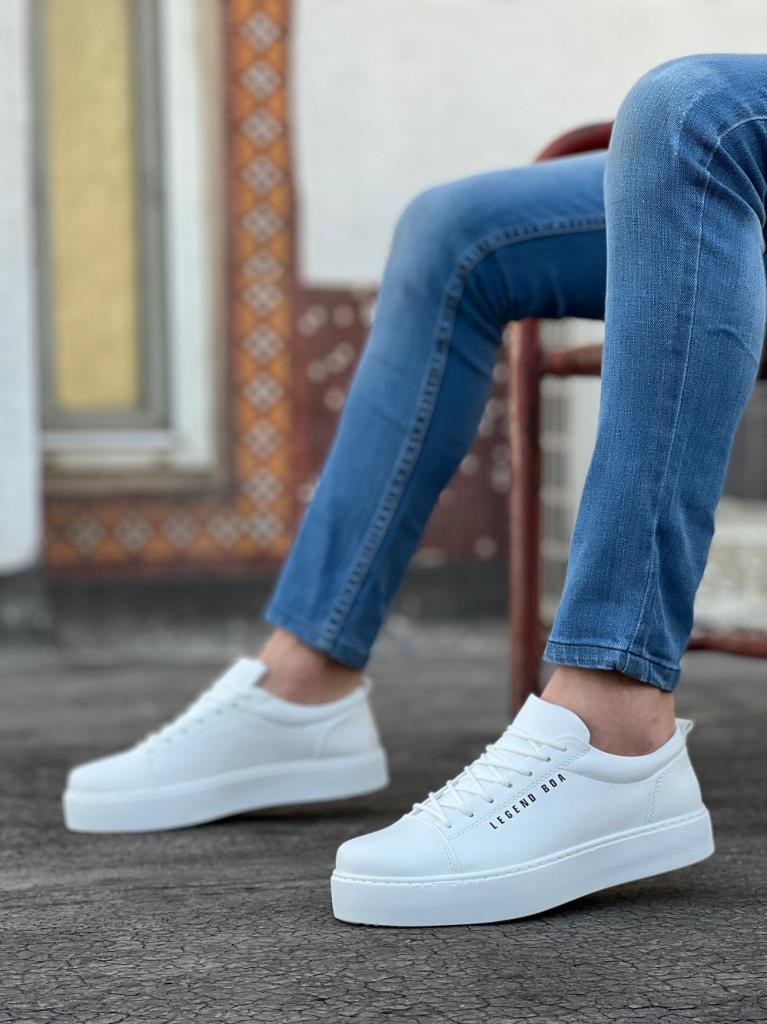 BA0104 Bağcıklı Beyaz Cilt Deri Spor Klasik Erkek Ayakkabı · 2