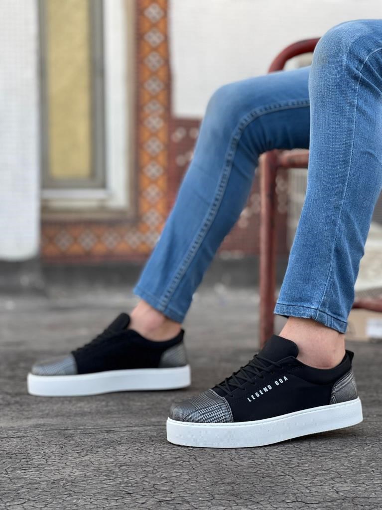 BA0104 Bağcıklı Siyah Ekose Süet Beyaz Taban Spor Klasik Erkek Ayakkabı · 2
