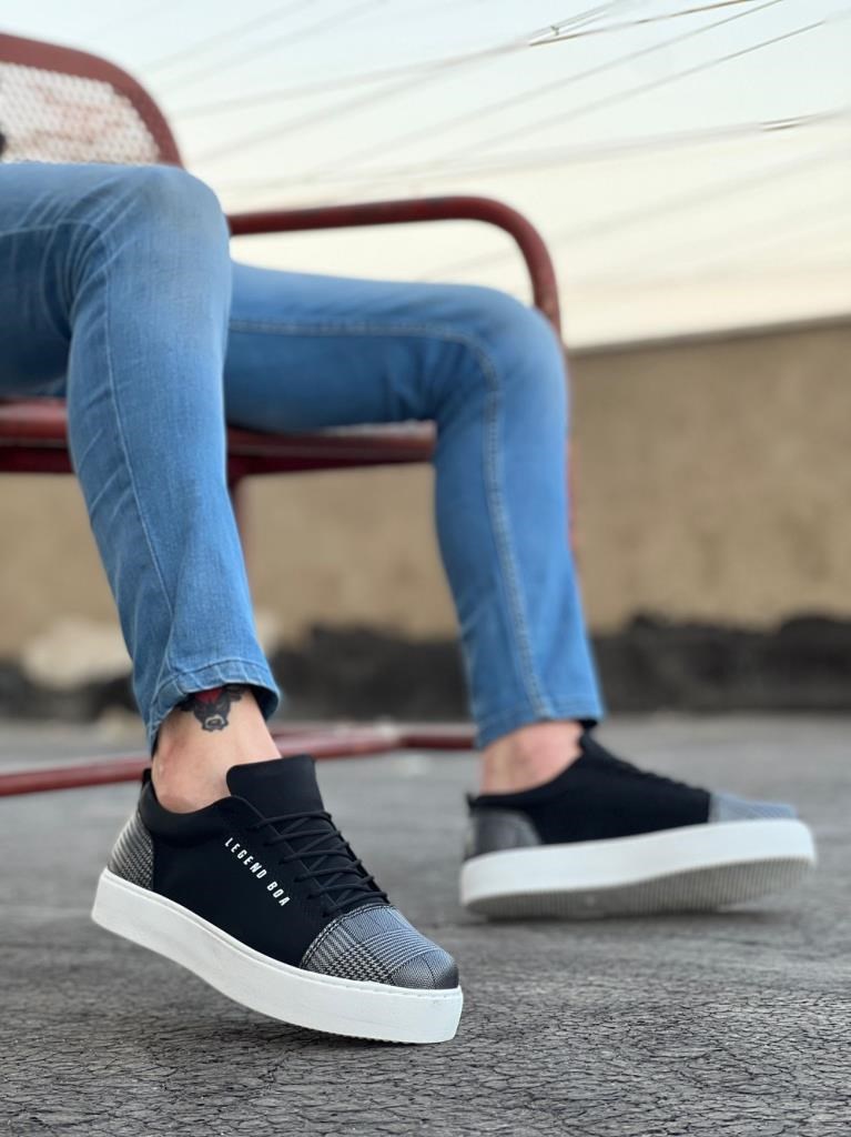 BA0104 Bağcıklı Siyah Ekose Süet Beyaz Taban Spor Klasik Erkek Ayakkabı · 3