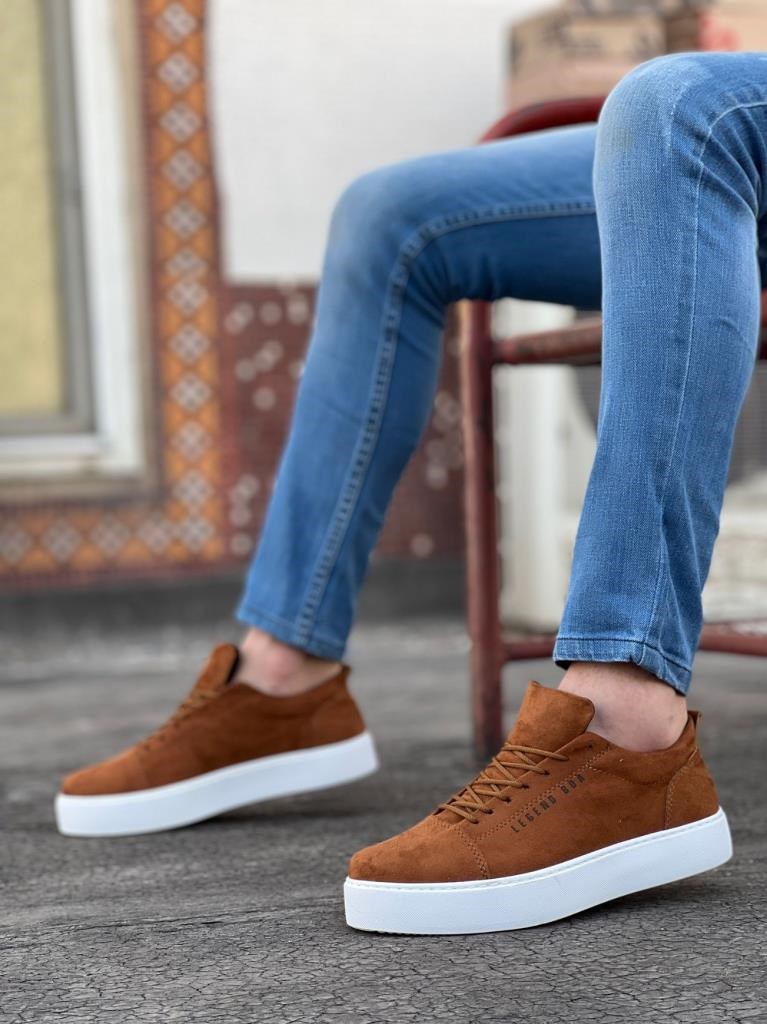 BA0104 Bağcıklı Taba Süet Beyaz Taban Spor Klasik Erkek Ayakkabı · 2