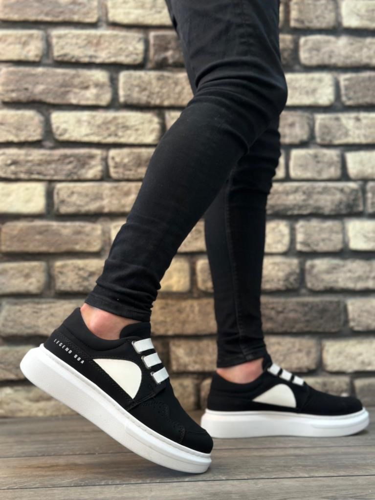 BA0302  Kalın Taban Bağcıksız Tarz Casual Siyah Beyaz Erkek Ayakkabı · 2