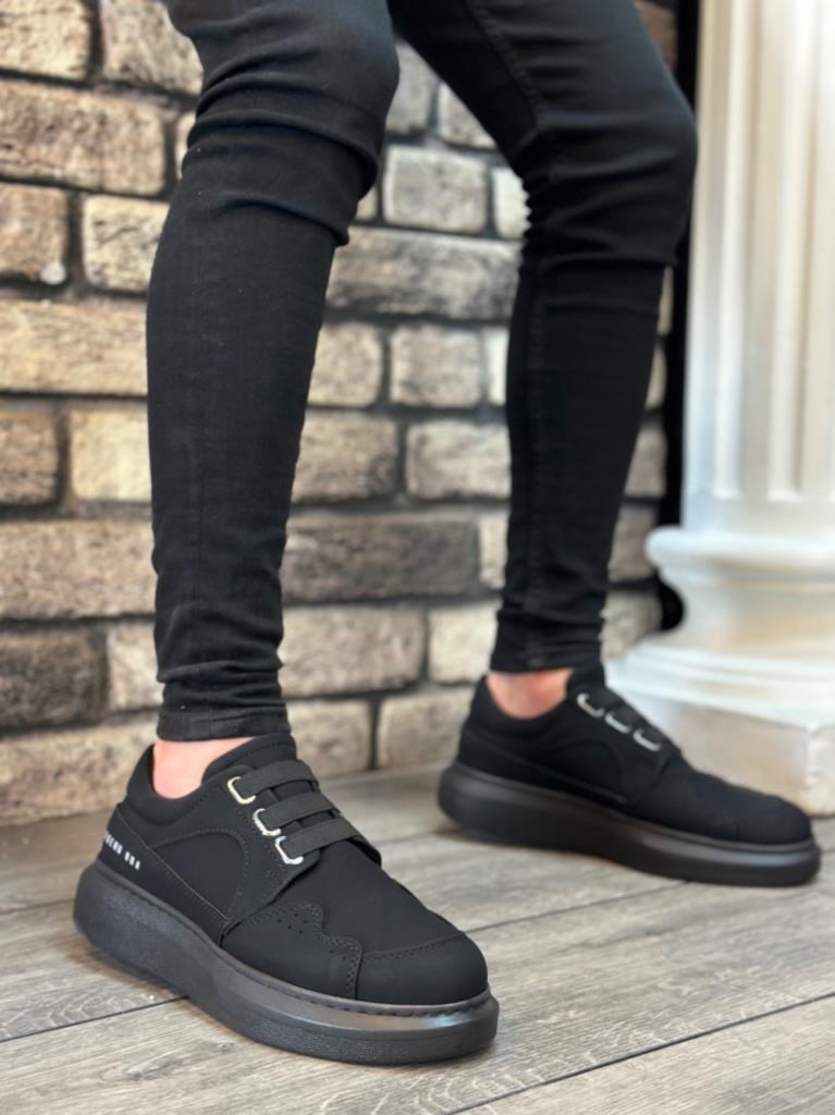 BA0302  Kalın Taban Bağcıksız Tarz Casual Siyah Siyah Erkek Ayakkabı · 2