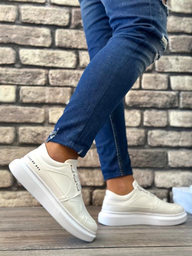 BA0302 Kalın Taban Bağcıksız Tarz Casual Beyaz Erkek Ayakkabı · 2