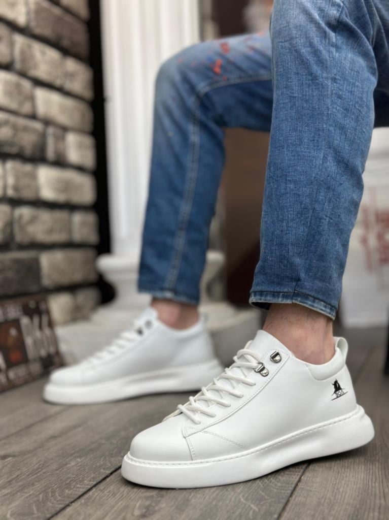 BA0331 Bağcıklı Erkek Yüksek Taban Beyaz Cilt  Spor Ayakkabı · 2