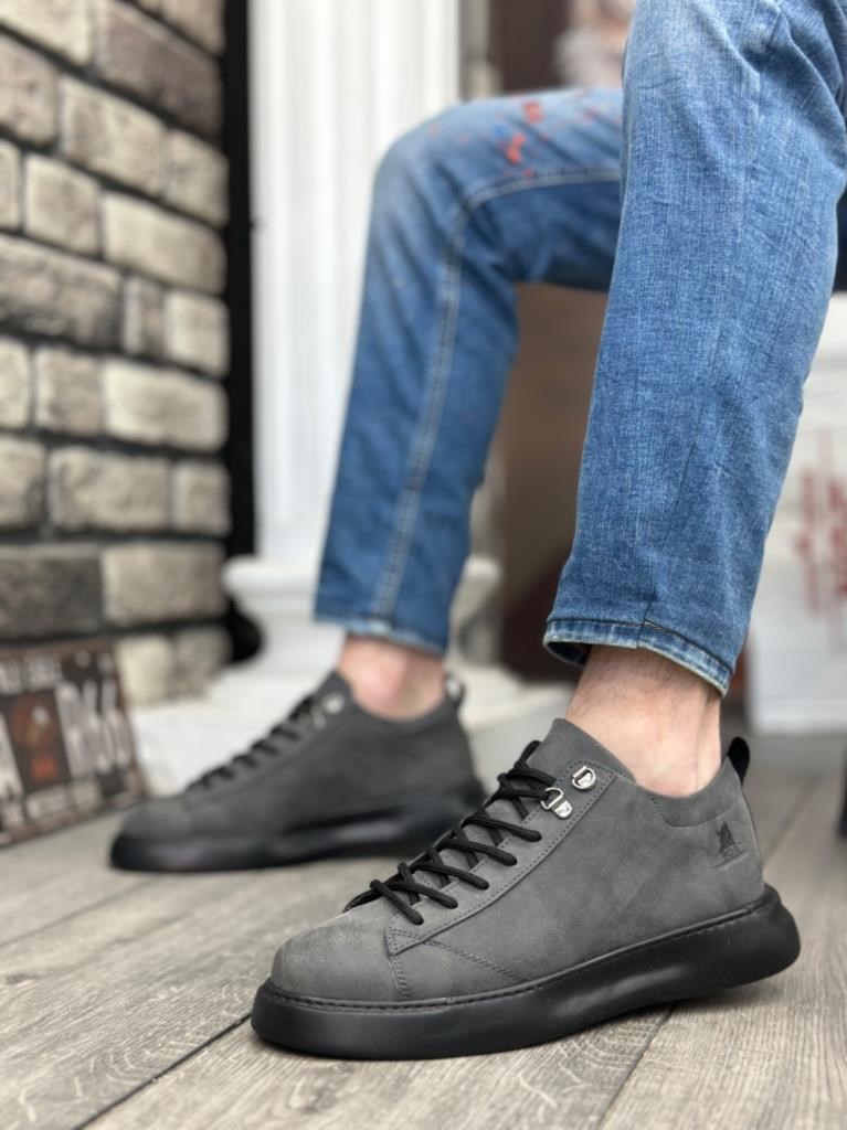 BA0331 Bağcıklı Erkek Yüksek Taban Füme Cilt  Spor Ayakkabı · 2