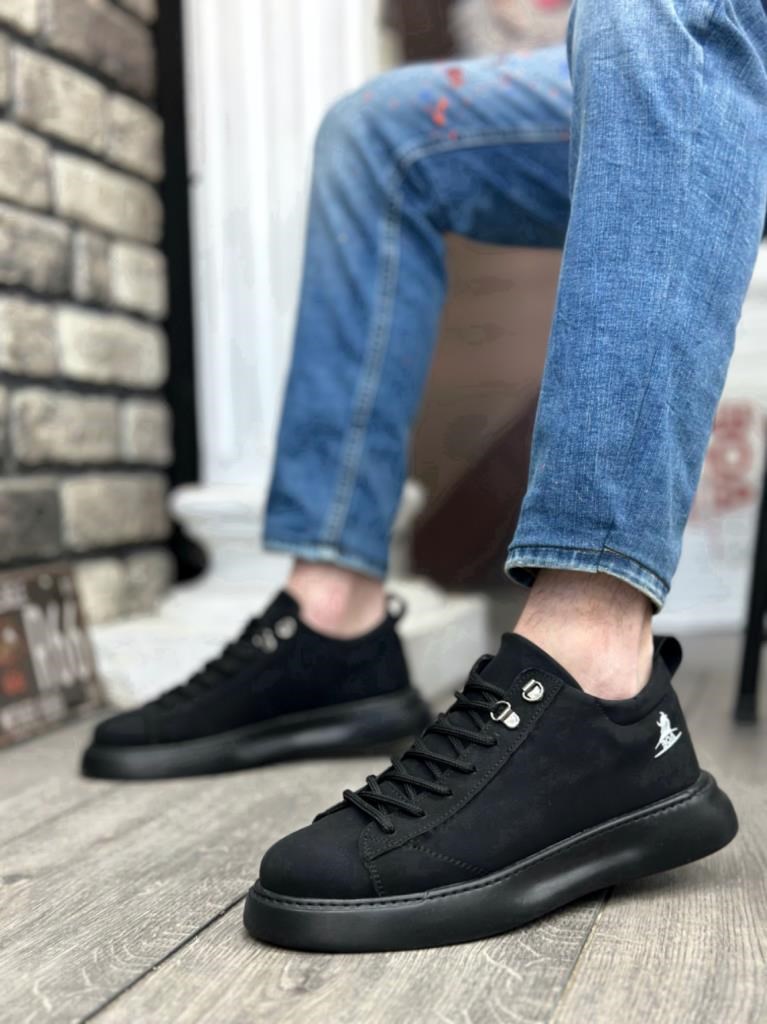 BA0331 Bağcıklı Erkek Yüksek Taban Siyah Cilt  Spor Ayakkabı · 2