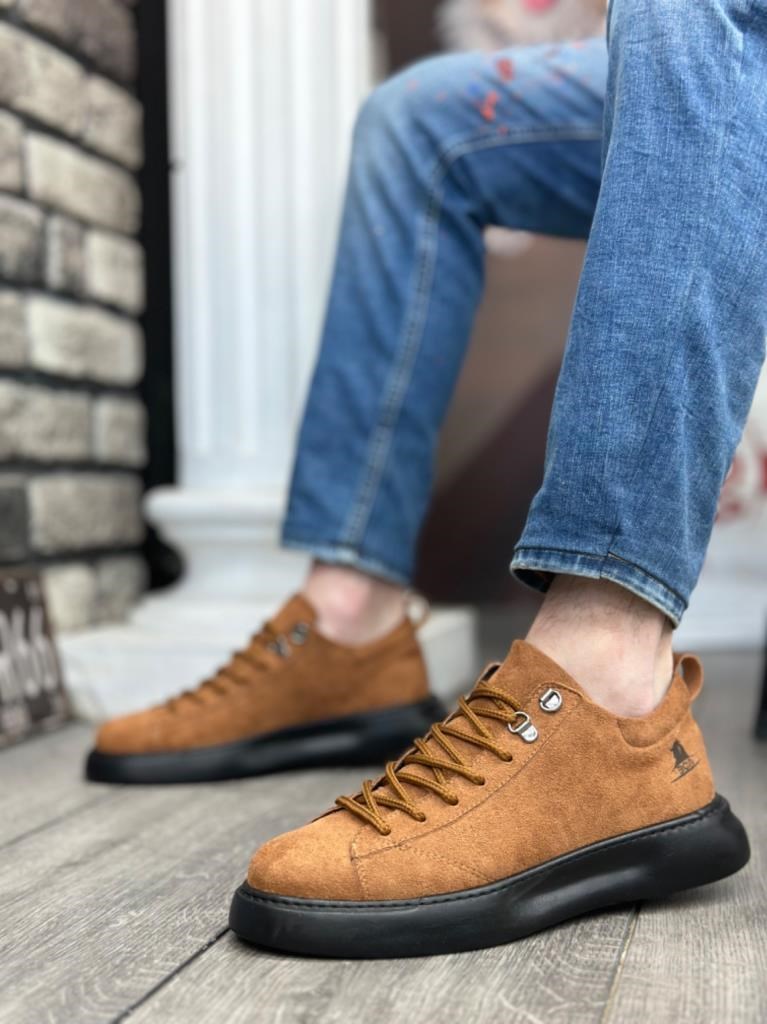 BA0331 Bağcıklı Erkek Yüksek Taban Taba Süet Siyah Taban Spor Ayakkabı · 2