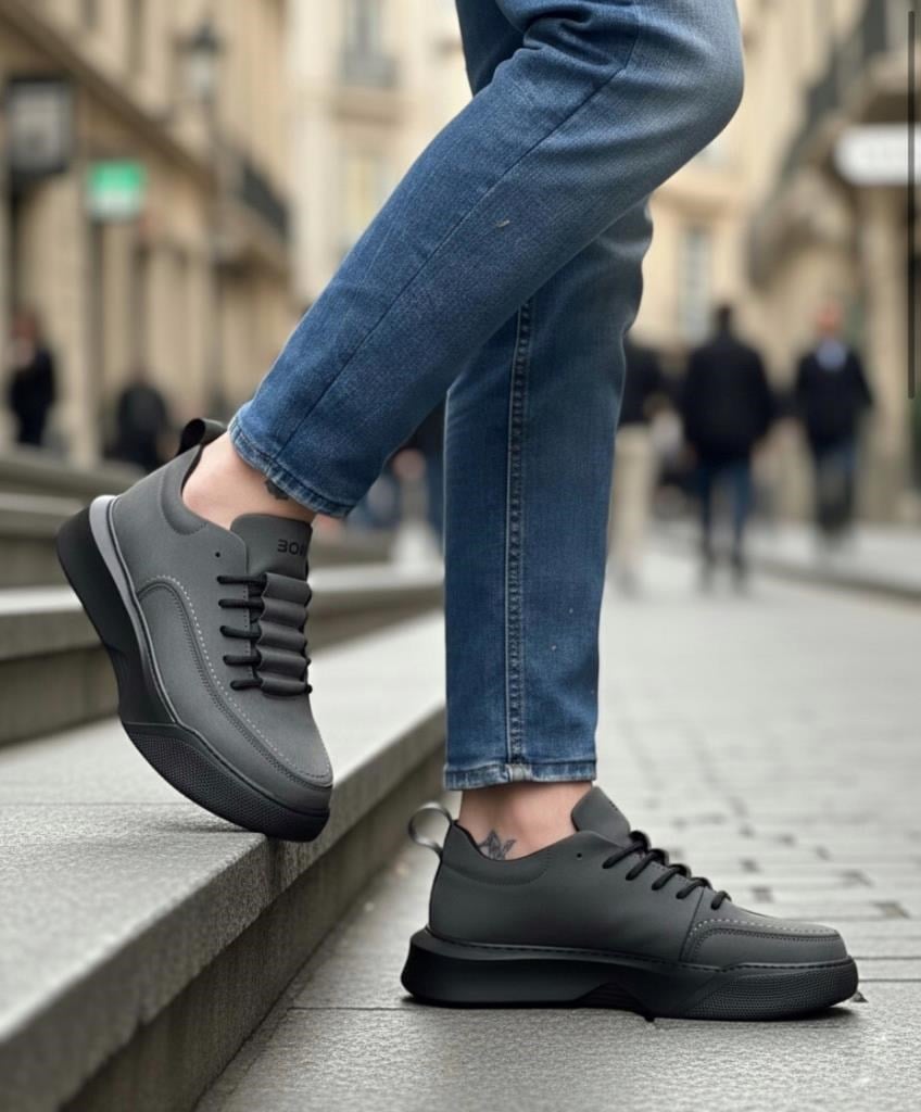 BA0332 Merdiven Desen Bağcıklı Erkek Yüksek Taban Füme Cilt Spor Ayakkabı · 3
