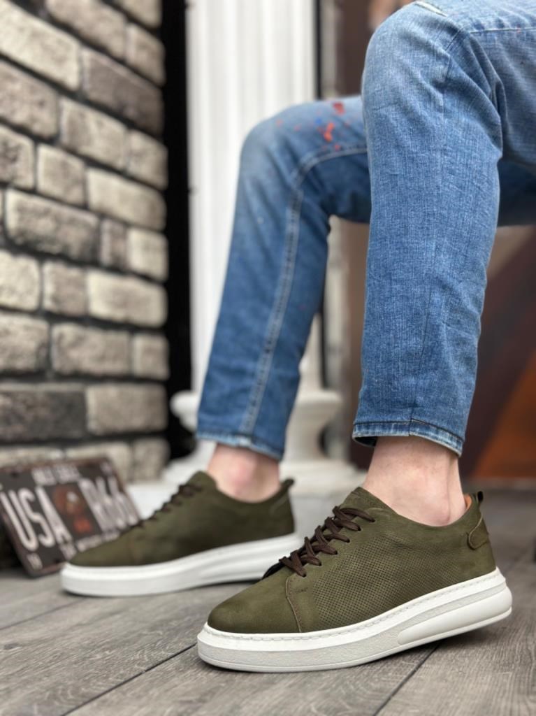 BA0336 İçi Dışı Hakiki Nubuk Deri Haki Bağcıklı Casual Erkek Ayakkabı · 2