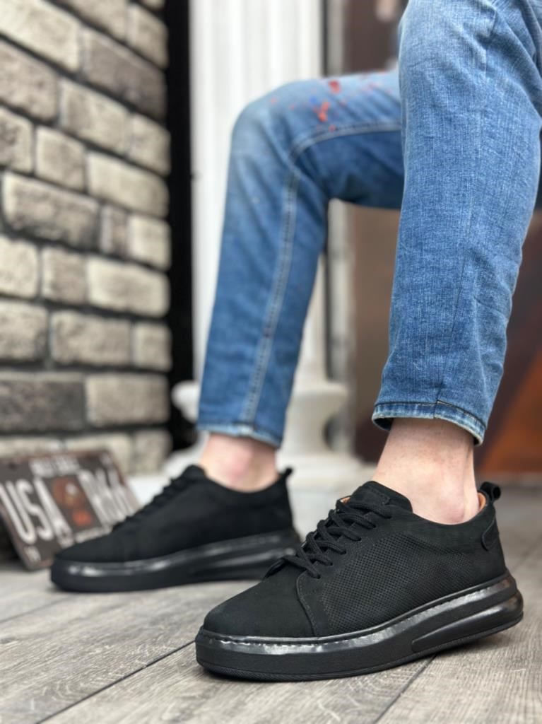 BA0336 İçi Dışı Hakiki Nubuk Deri Siyah Tabanlı Bağcıklı Casual Erkek Ayakkabı · 2
