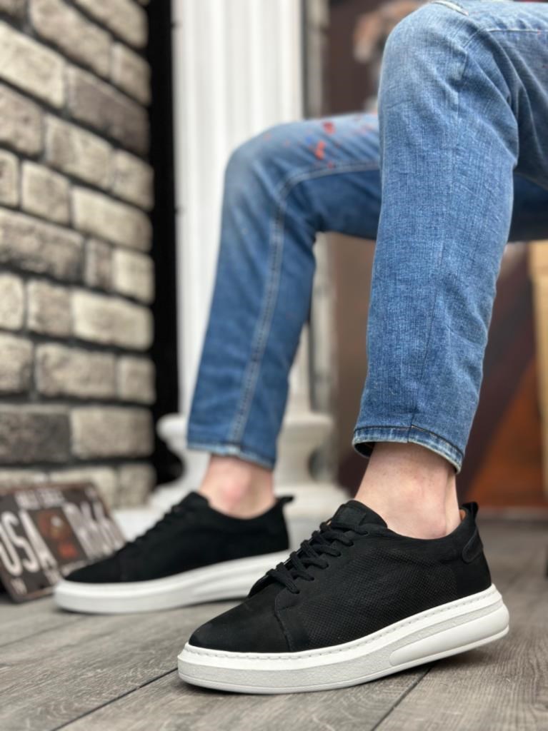 BA0336 İçi Dışı Hakiki Nubuk Deri Siyah Bağcıklı Casual Erkek Ayakkabı · 2