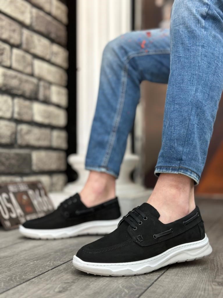 BA0337 İçi Dışı Hakiki Nubuk Deri Classic Siyah Günlük Erkek Ayakkabı · 2
