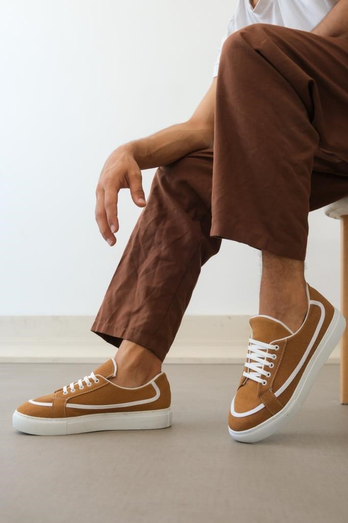 BA0351  Bağcıklı Deri Tozu Günlük Taba Renk Spor Ayakkabı · 2