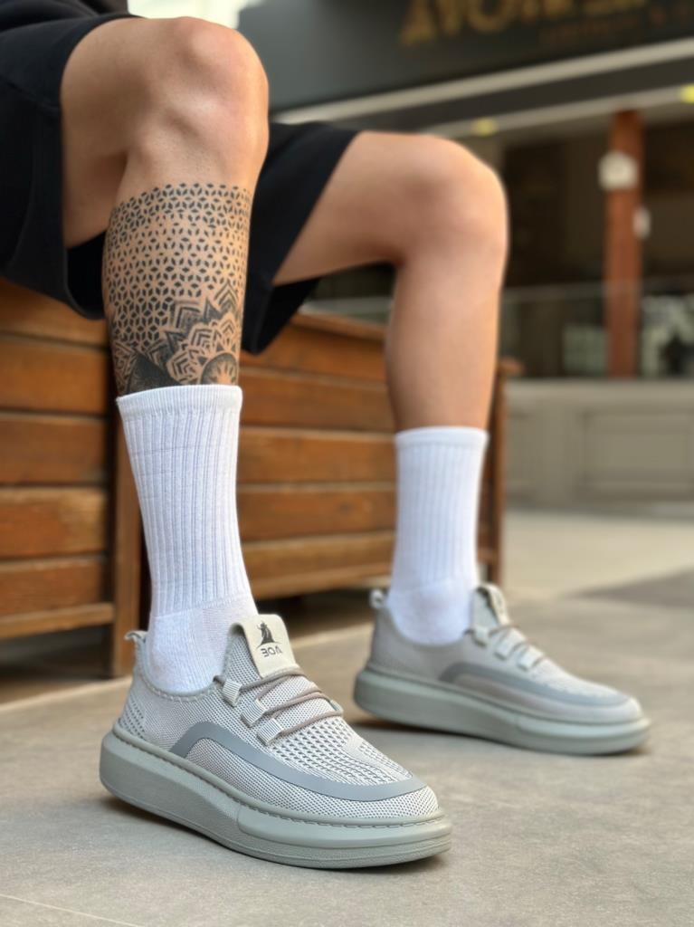 BA0375 Özel Örme Triko Tarz Gri Renk Spor Ayakkabı