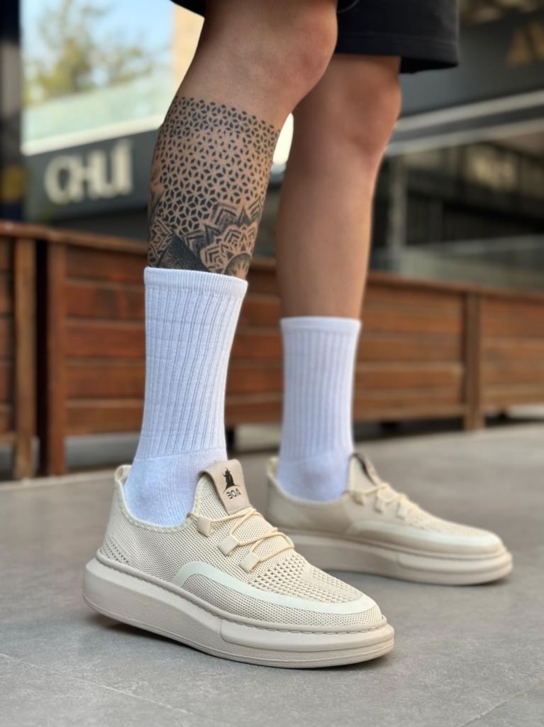 BA0375 Özel Örme Triko Tarz Krem Renk Spor Ayakkabı · 3