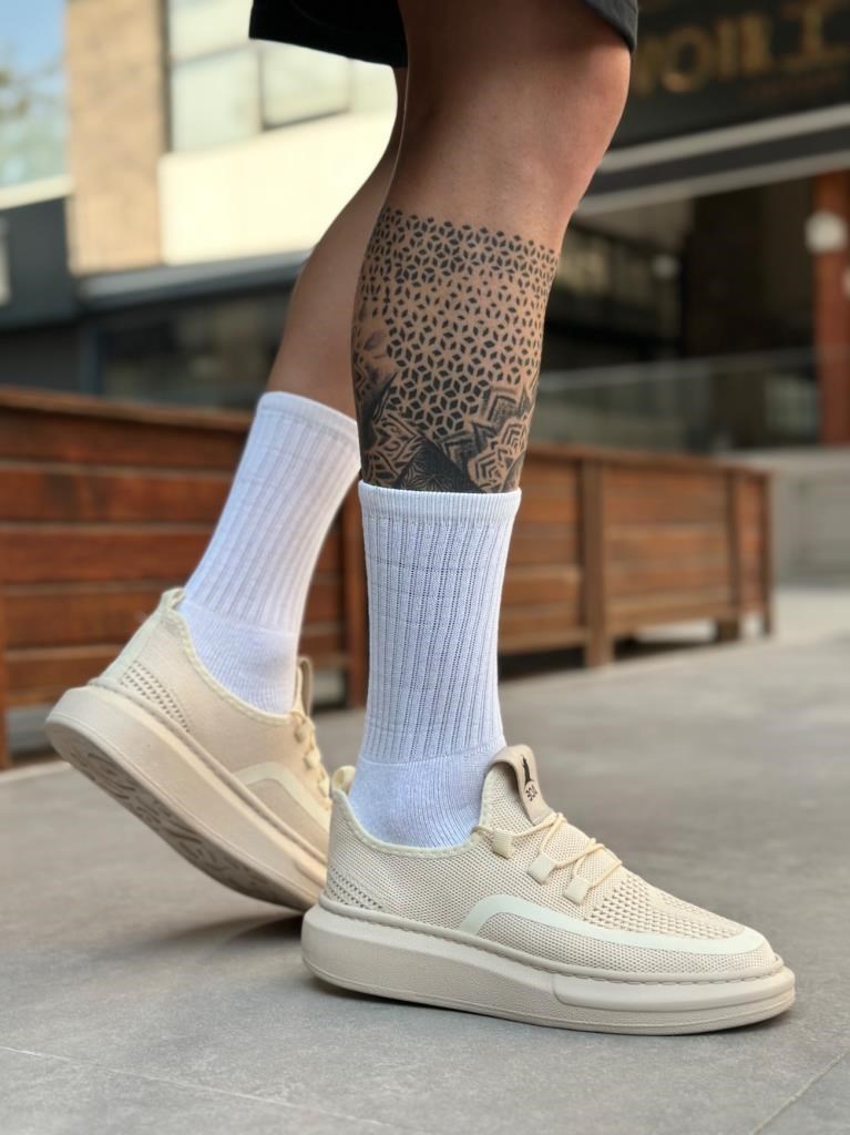 BA0375 Özel Örme Triko Tarz Krem Renk Spor Ayakkabı · 2