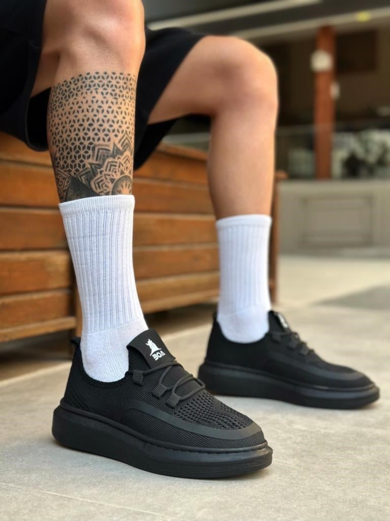 BA0375 Özel Örme Triko Tarz Siyah Renk Siyah Taban Spor Ayakkabı