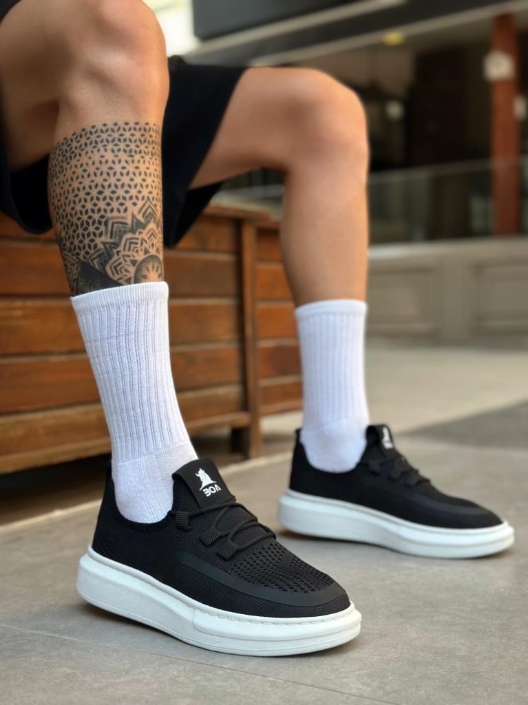 BA0375 Özel Örme Triko Tarz Siyah Renk Spor Ayakkabı