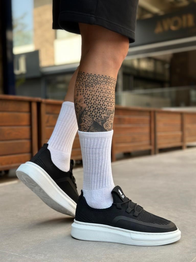 BA0375 Özel Örme Triko Tarz Siyah Renk Spor Ayakkabı · 2